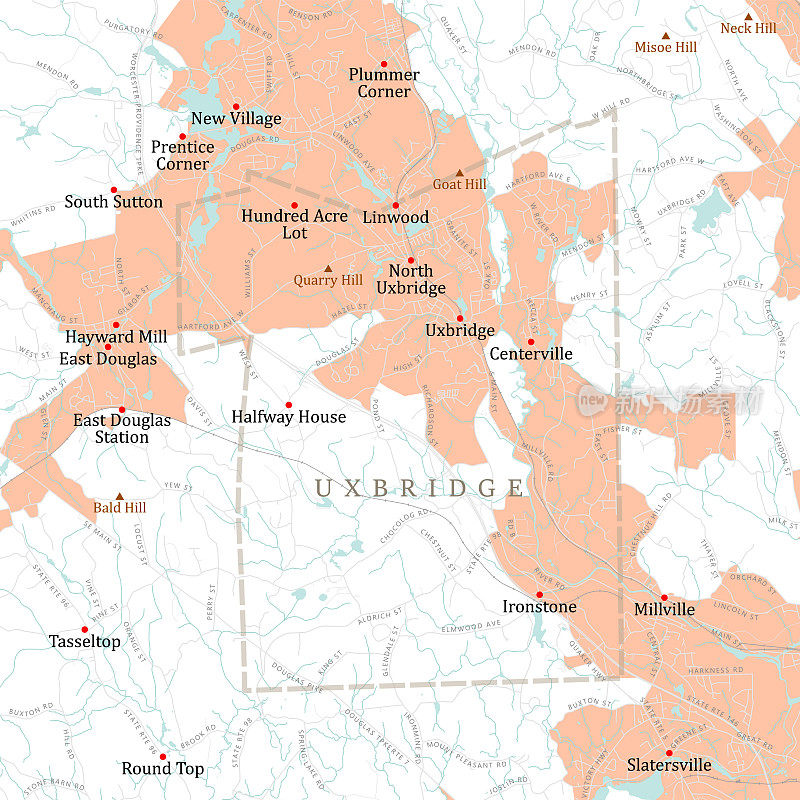 MA Worcester Uxbridge矢量路线图